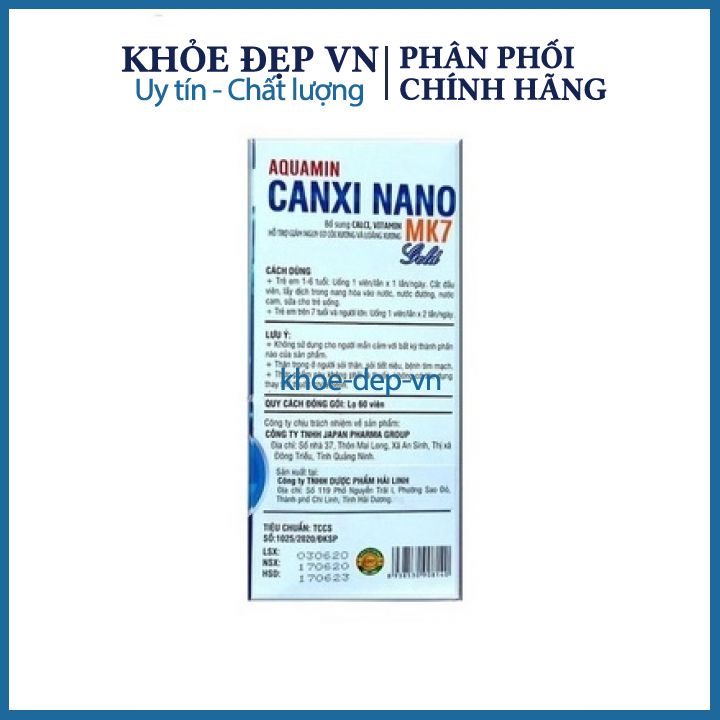 Viên uống bổ sung canxi Aquamin Canxi Nano MK7 Gold giúp tăng chiều cao, giảm còi xương – Hộp 60 viên