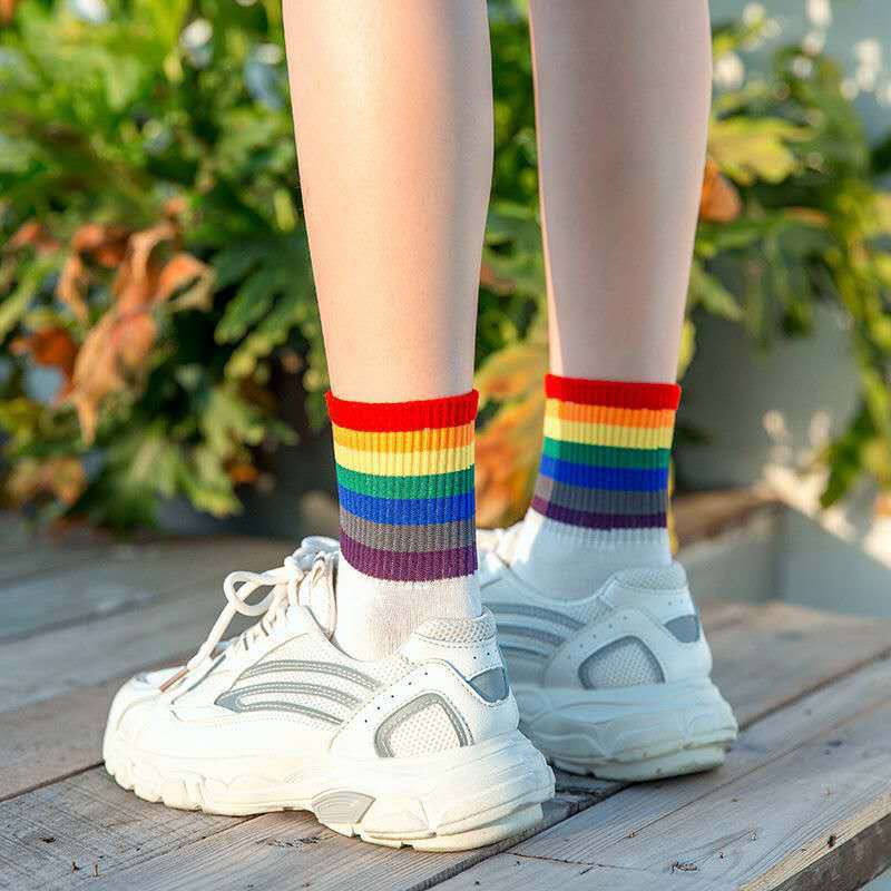 Vớ Tất Cổ Cao Cầu Vồng Chuẩn Style Hàn Quốc Chất Cotton kháng Khuẩn hàng loại 1 bao đổi trả dành cho cả nam và nữ