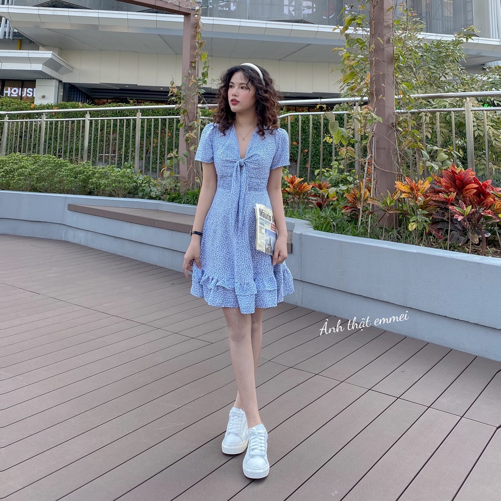 Đầm trắng tầng dáng xoẻ, váy thắt nơ bánh bèo tiểu thư emmei - v109 | BigBuy360 - bigbuy360.vn