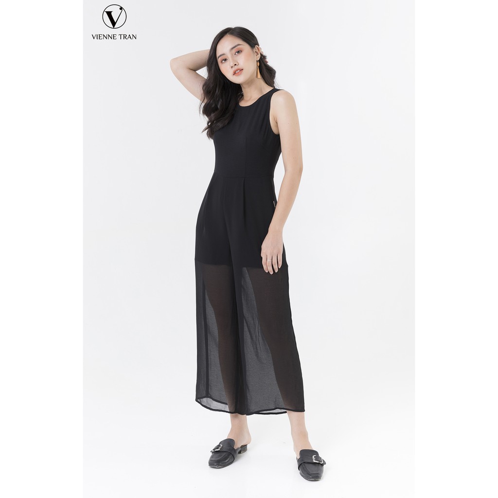 Jumsuit sát nách phủ voan VIEN TRAN V66C19H003 (Đen)