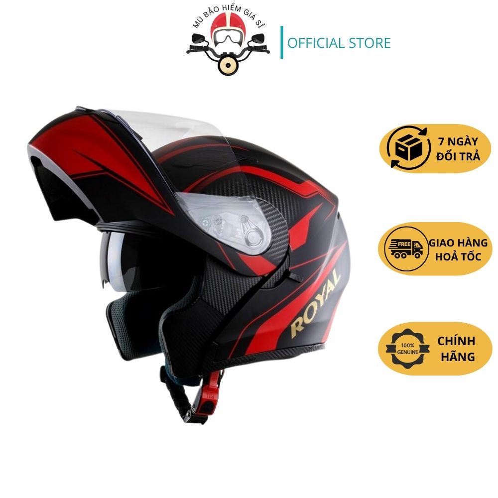 Mũ bảo hiểm Fullface lật hàm 2 kính Royal M179 tem
