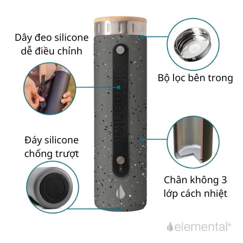 Bình giữ nhiệt Elemental 590ml màu xám đốm, giữ nhiệt vượt trội, inox 304, giá tốt