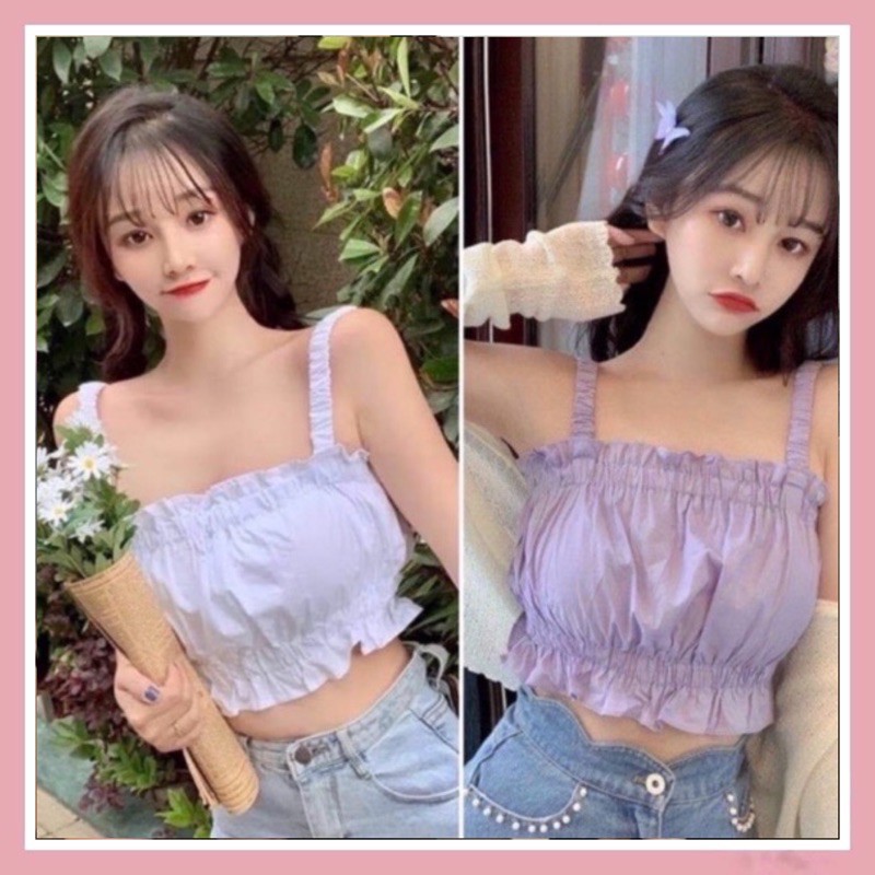 Áo hai dây croptop dúm chất đũi cực xinh 2 màu dưới 58kg | BigBuy360 - bigbuy360.vn