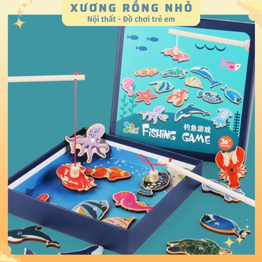 Bộ câu cá gỗ nam châm 32 con đồ chơi gỗ phát triển trí tuệ cho bé