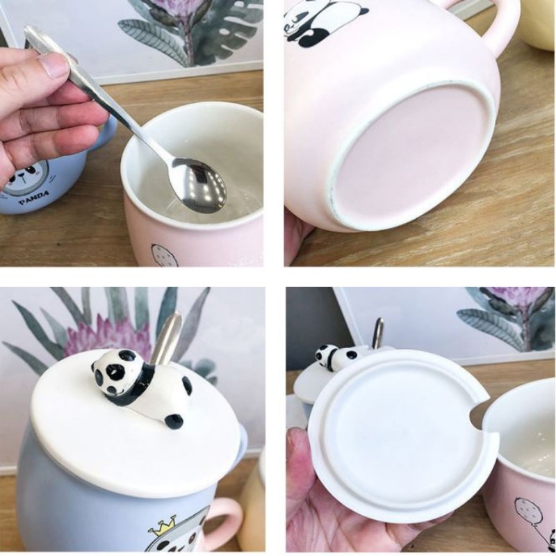 Cốc sứ uống nước có nắp hình gấu Panda dễ thương 400ml, ly sứ phù hợp làm quà tặng
