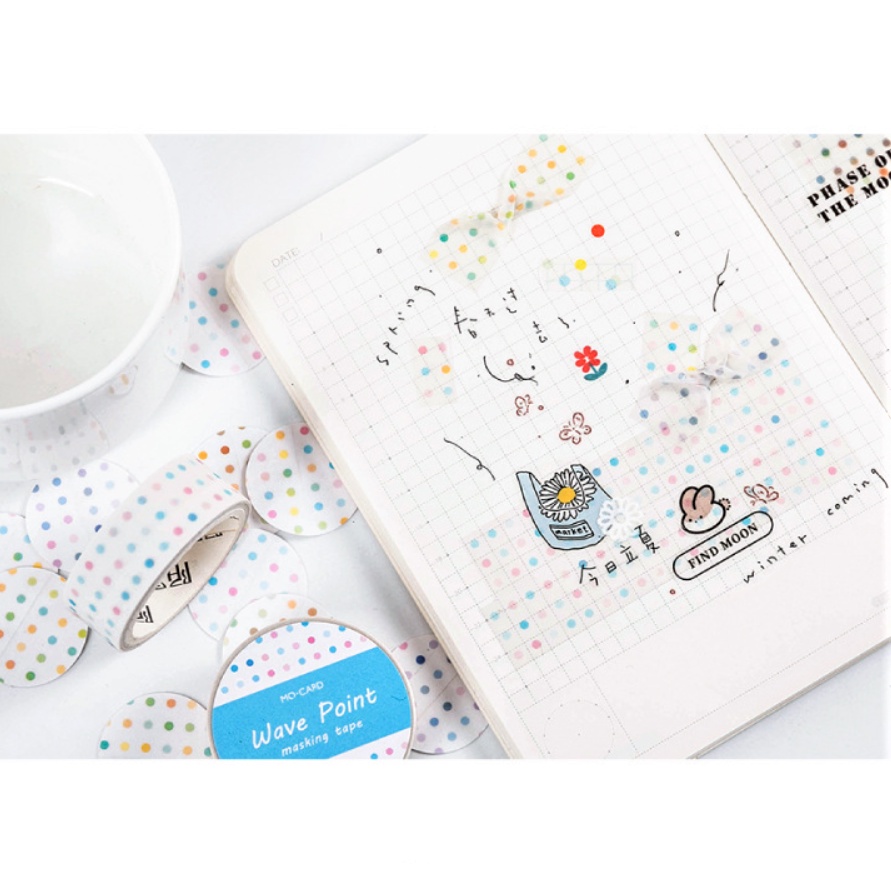 Washi tape chấm bi nhiều màu sắc, băng dán giấy washi chấm tròn trang trí sổ tay, bullet journal, DIY