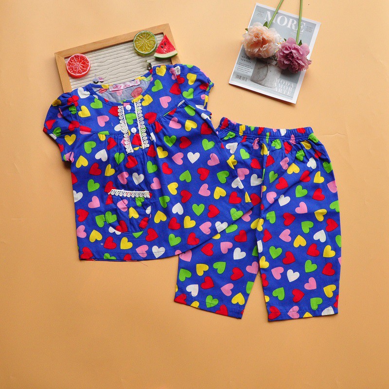 Đồ bộ Pijama bé gái lửng vải kate họa tiết đáng yêu từ 12 đến 33kg - BAOBAOKIDS