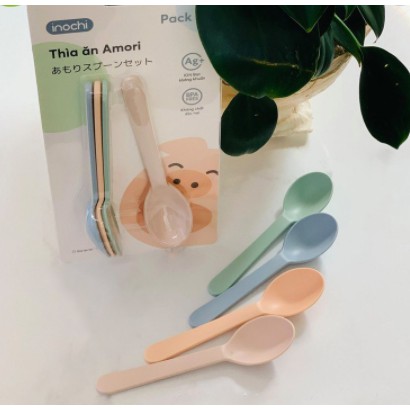 Bộ 4 Thìa Ăn Cho Bé Amori, Thìa Nhựa Cao Cấp Inochi Tiêu Chuẩn Nhật