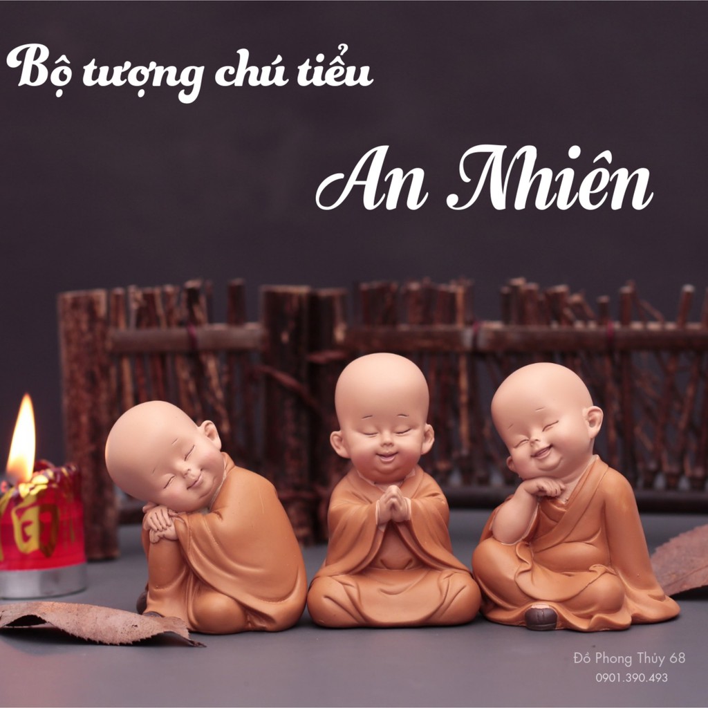 Bộ 12 chú tiểu áo nâu yêu đời trang trí nhà cửa, ôtô