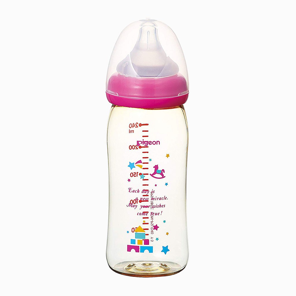 Bình Sữa Pigeon Nội Địa Cổ Rộng Màu Hồng 240ml
