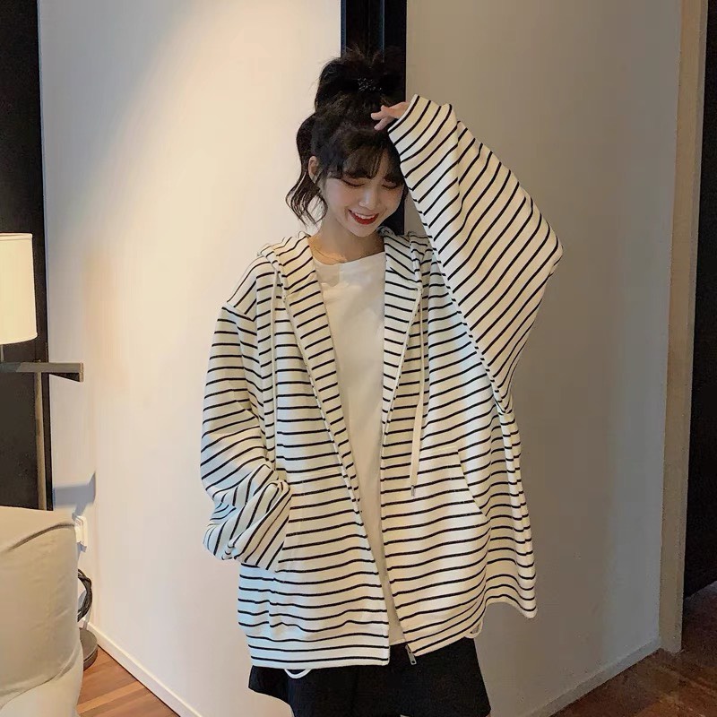 Áo Khoác Nỉ Hoodie Zip Phối Sọc Ngang Nam Nữ Ulzzang Unisex haiphuongfashion