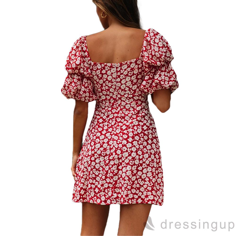 Đầm họa tiết in hoa hở lưng tay ngắn phong cách hợp thời trang cho nữ | BigBuy360 - bigbuy360.vn