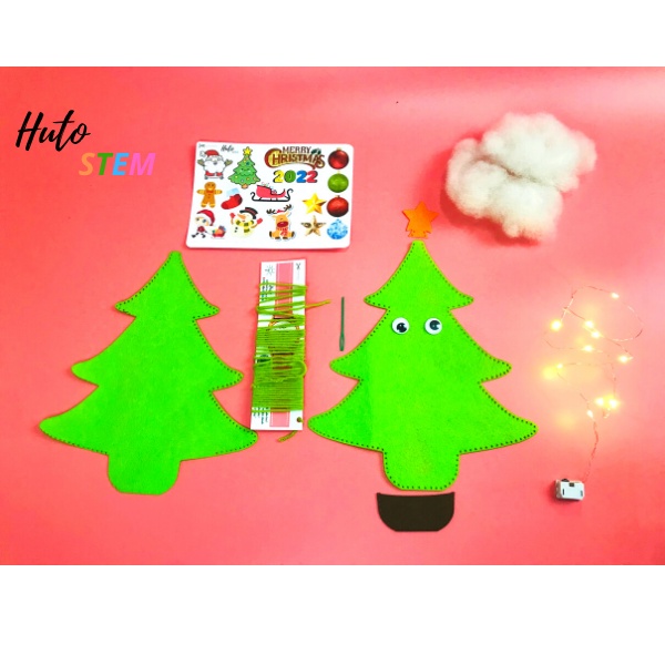 Thú Nhồi Bông DIY Bằng Vải Nỉ, Hai Thú Nhồi Bông Noel Size lớn, Full phụ kiện + Tặng kèm đèn nháy và stickers tự cắt dán