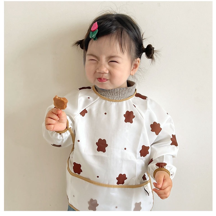 Yếm Ăn Tay Dài Chống Thấm Nước Có Túi Dành Cho Trẻ Em