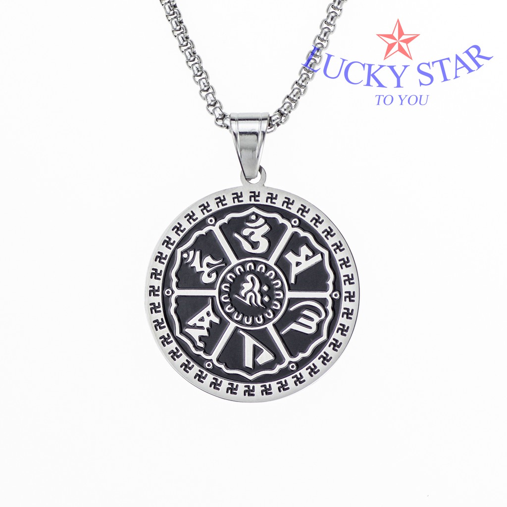 Dây chuyền OM MANI PAD ME HUM nam titan 3.8cm bình an may mắn