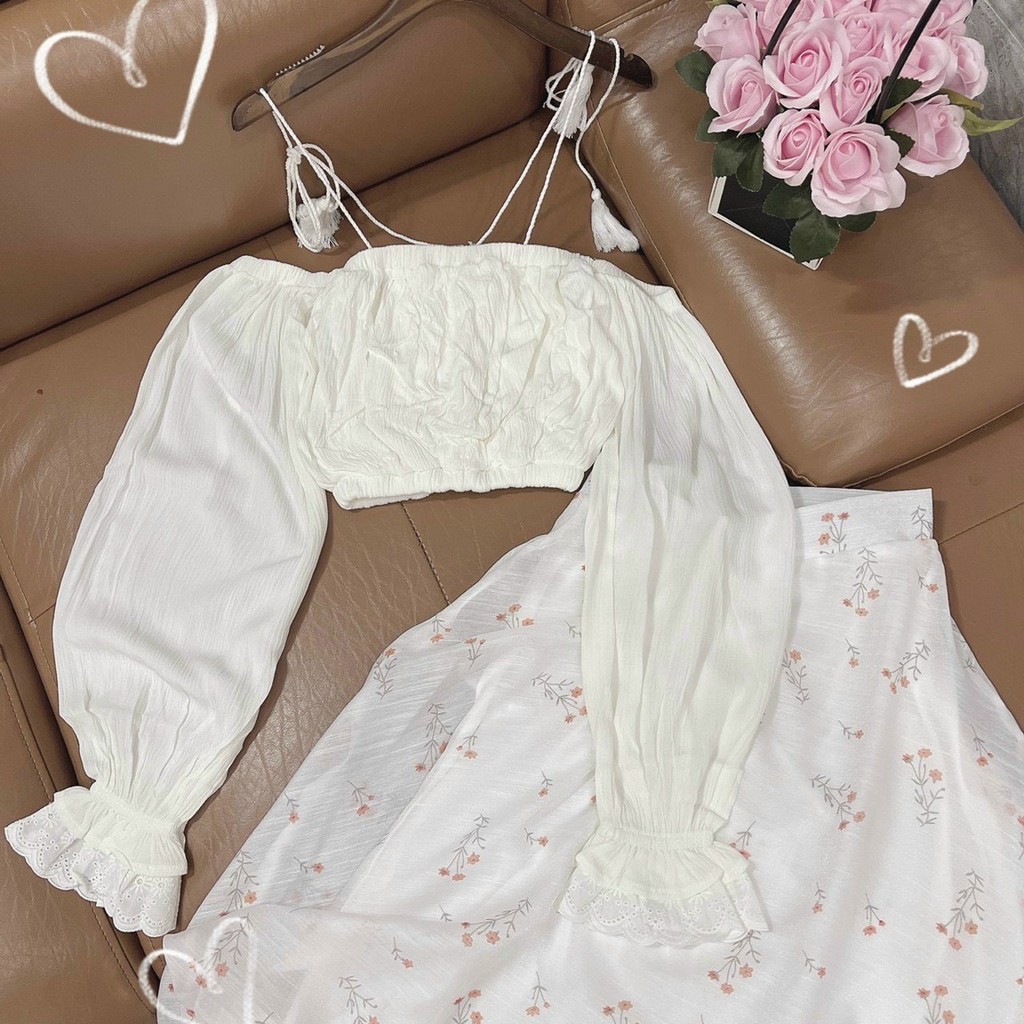 SET ĐẦM MIDI HOA KÈM ÁO CROP SET Đầm kiểu dáng đơn giản nhưng vô cùng xinh xắn, màu sắc tươi tắn thích hợp cho các chuyế