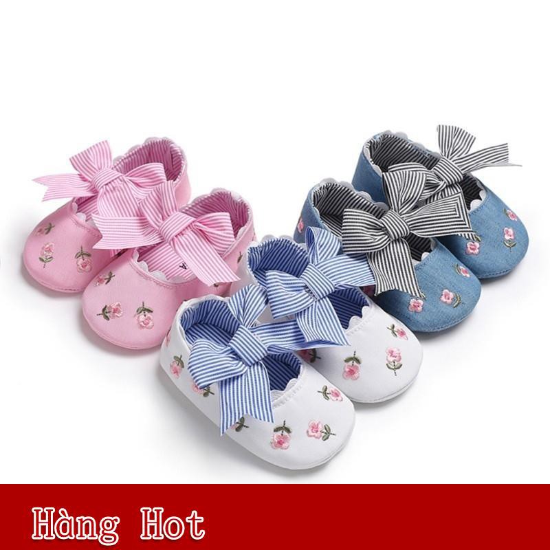 (Giảm Mạnh) Giày búp bê thêu hoa đính nơ dễ thương cho bé