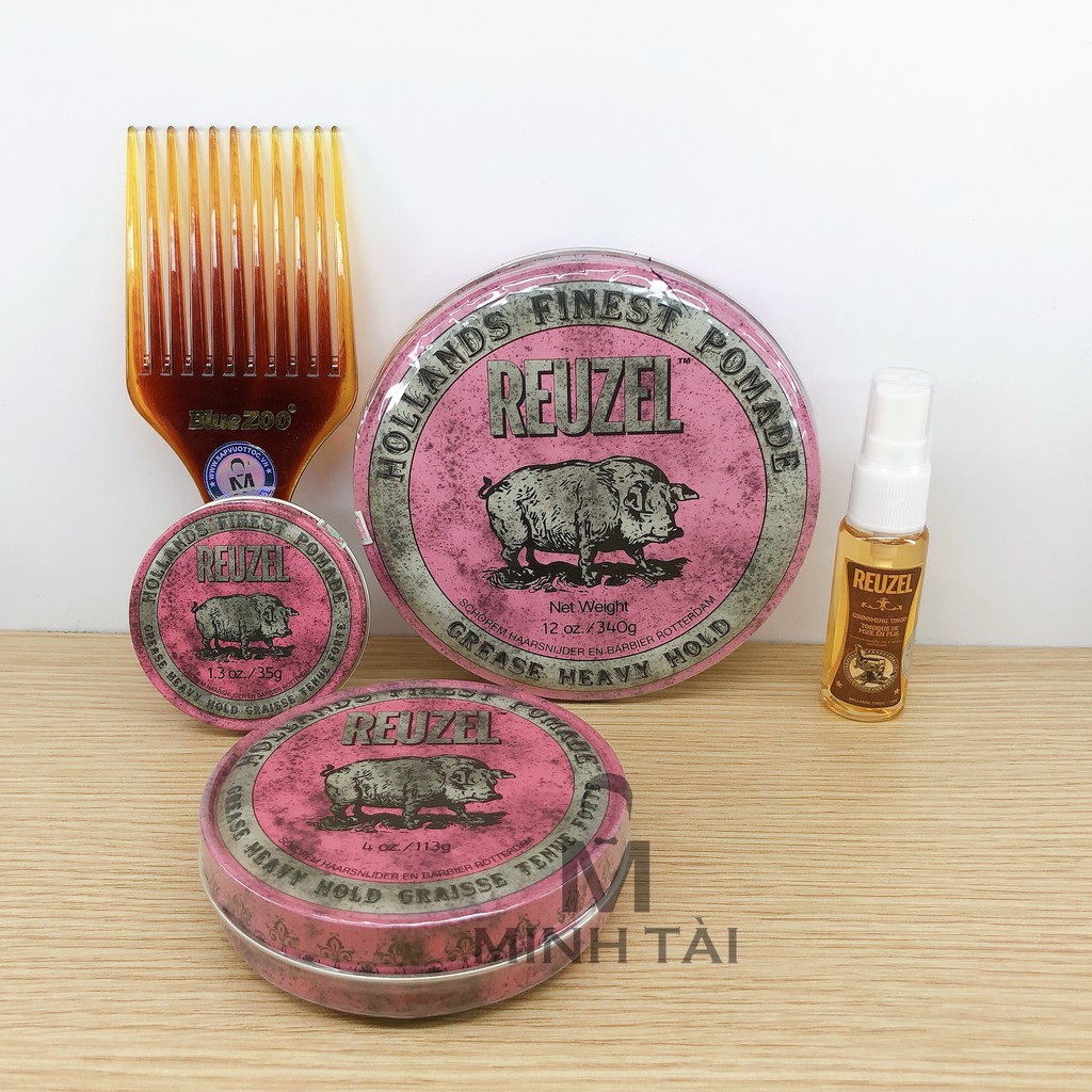 [ Full Size ] Sáp Vuốt Tóc Nam REUZEL Pink Pomade + Xịt Dưỡng Tóc Reuzel Tonic 20ml + Lược Chải Tóc Pomade