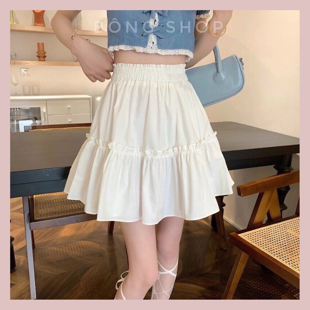 Chân váy nữ 2 tầng xòe ngắn nhún bèo
