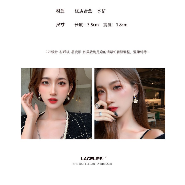 Bông Tai Hình Hoa Trà Cao Cấp Phong Cách Pháp Cổ Điển Thời Trang Mùa Đông