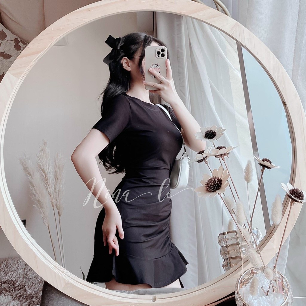 Váy Đuôi Cá Rút - Đầm Body Thun Tăm Tay Ngắn Cổ Tròn Rút Dây Cao Cấp | BigBuy360 - bigbuy360.vn