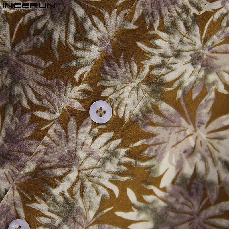 Áo sơ mi INCERUN tay ngắn in họa tiết hoa phong cách thời trang cho nam