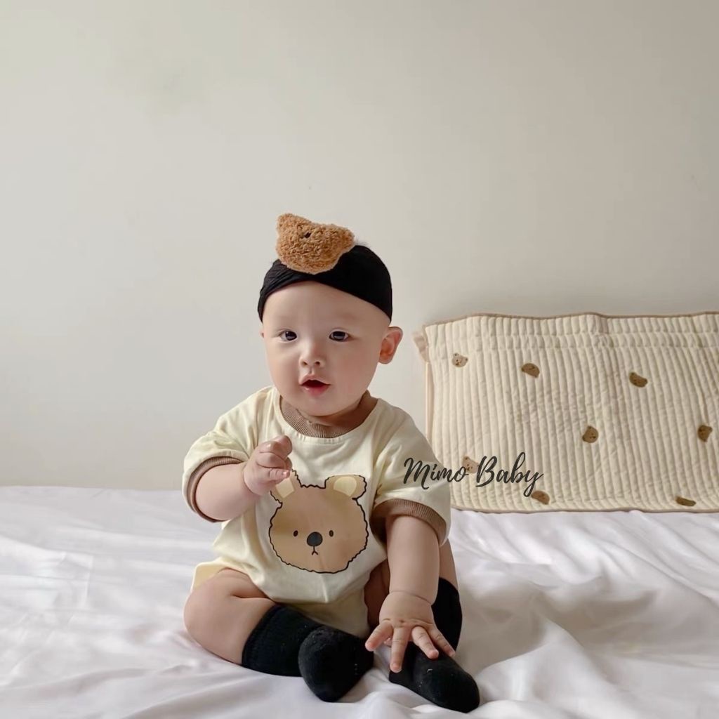 Băng đô thun bản to đính gấu bông xù dễ thương cho bé BD64 Mimo Baby