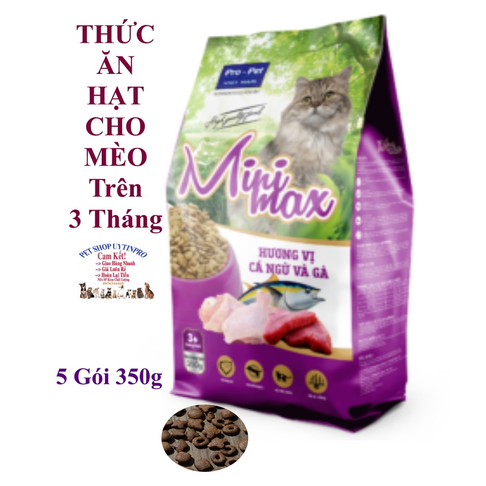 5 Gói Thức ăn hạt cao cấp cho Mèo trên 3 tháng MINIMAX Vị cá ngừ và gà Gói 350g Bổ sung Dinh dưỡng Xuất xứ Pro-Pet VN