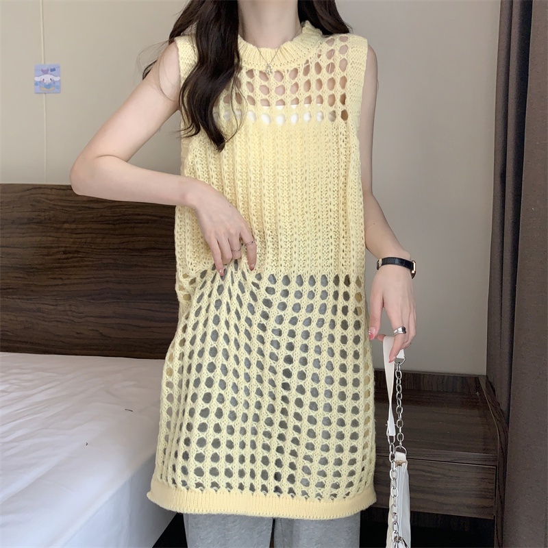 Đầm dệt kim SUXI không tay màu trơn dáng rộng thời trang xuân hè phong cách Hàn Quốc cho nữ