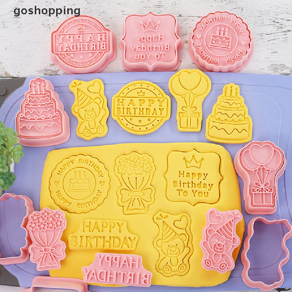 Set 8 Khuôn Nhựa Làm Bánh Quy Chủ Đề Sinh Nhật 3D