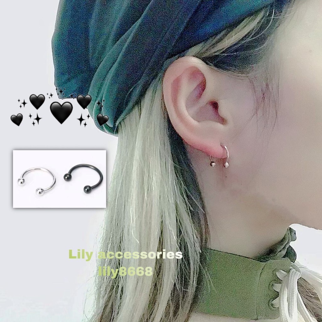 U-SHAPED Marbles Earring khuyên tai titan chữ U 2 đầu bi vặn không gỉ không đen không dị ứng nam nữ(loại mỏng)