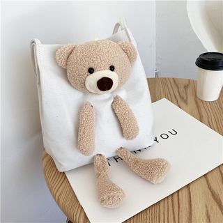 Túi Đeo Vai Vải Canvas Họa Tiết Gấu Dễ Thương Thời Trang Mùa Hè Cho Nữ