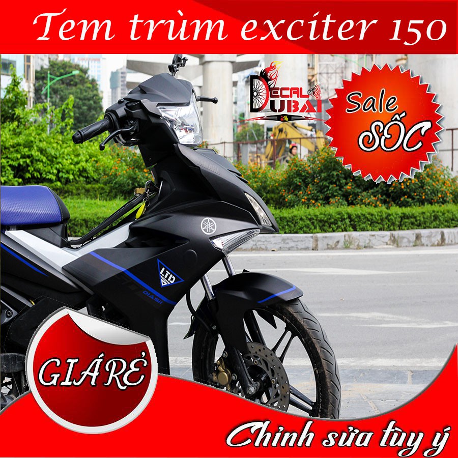 Tem Trùm Xe Exciter 150 Đen Nhám Chỉ Xanh