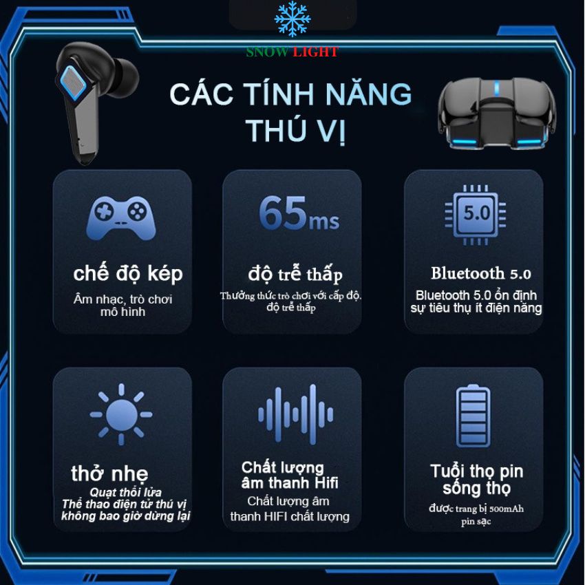 Tai nghe bluetooth nhet tai không dây Tai nghe gaming PUBG audio nhét tai không dây nhét thể thao K68 Snow light