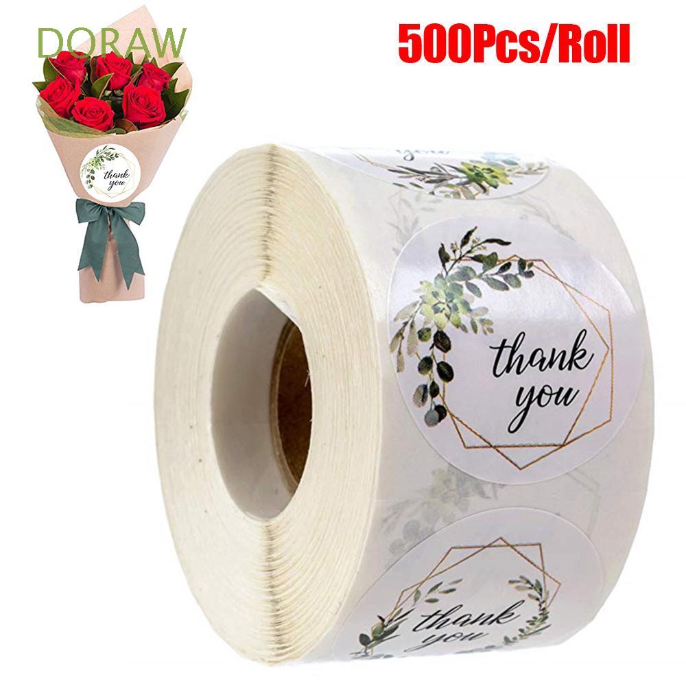 DORAW 500Pcs/Roll Cookie Bags Wedding Decor Party Supplies Thank You Flower Kraft Stickers