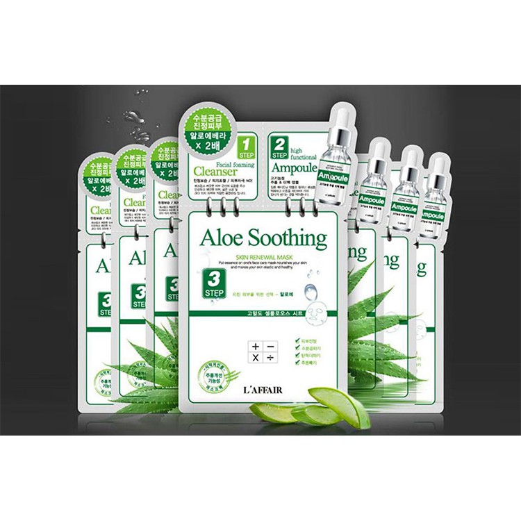 Mặt Nạ 3 Bước Rainbow L'affair Trẻ Hóa, Giảm Mụn, Mờ Nám Aloe Soothing Skin Renewal Hộp 10 Miếng x 28ml