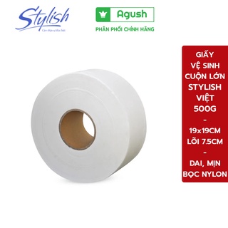 Giấy vệ sinh cuộn lớn 500G Stylish Việt trắng mềm mịn dai đủ trọng lượng kích thước 26x26cm - Agush shop