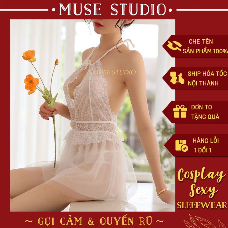 Đồ Ngủ Sexy 𝑽𝑰𝑫𝑬𝑶 𝑨̉𝑵𝑯 𝑻𝑯𝑨̣̂𝑻 Váy ngủ ren gợi cảm phối chân váy xòe cách điệu