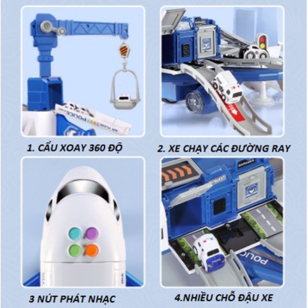 Đồ Chơi Máy Bay Biến Hình Cao Cấp Loại To Phát Nhạc Và Đèn Kèm Nhiều Ô Tô Cảnh Sát, Cứu Hỏa Cho Bé, Shop Mẹ Mốc ,MBKL