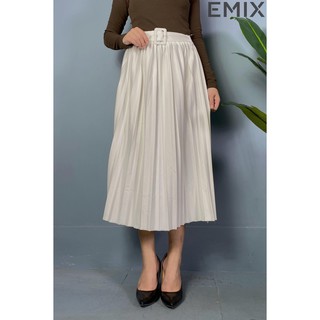 Chân váy dập ly màu trắng EMIX