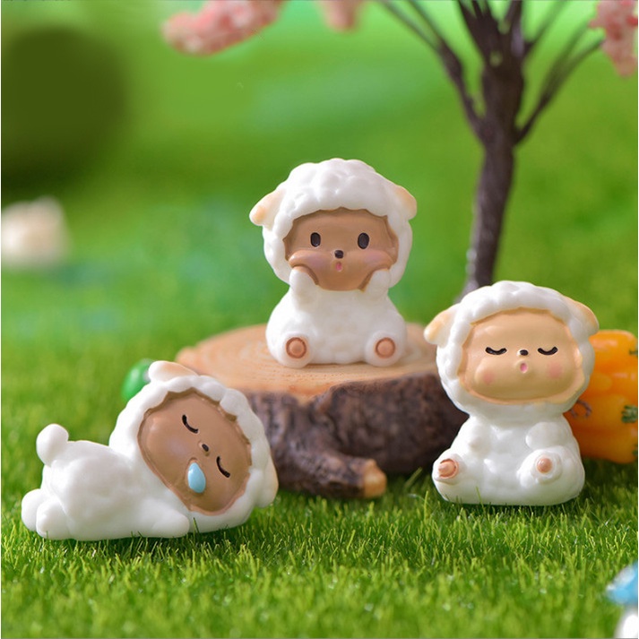 Tiểu cảnh trang trí terrarium mô hình cừu con dễ thương 5 mẫu decor bàn học, bàn làm việc, sen đá