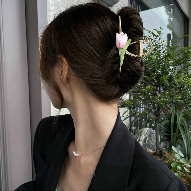 Kẹp Tóc Hình Hoa Tulip 3D Màu Hồng Thời Trang Mùa Hè Cho Nữ