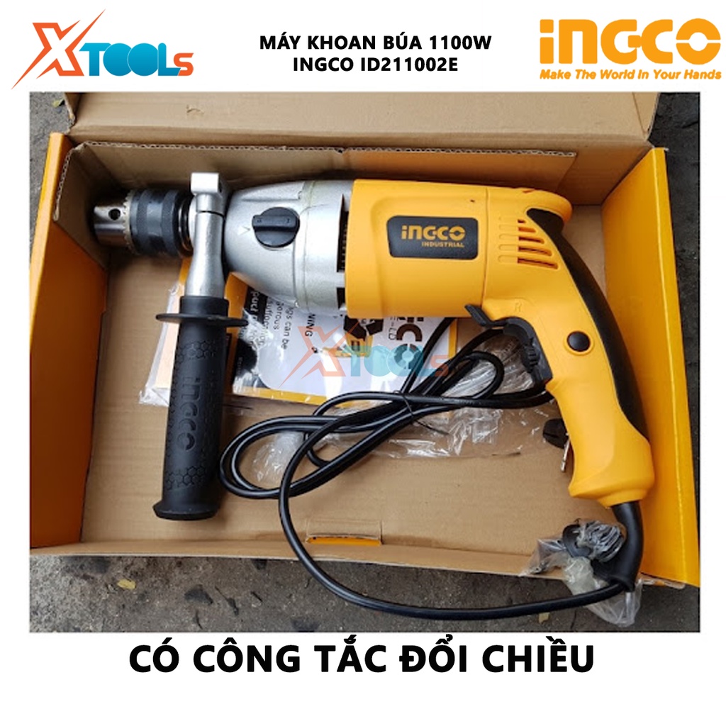 Máy khoan búa cầm tay 16mm Ingco ID211002E công suất 1100w, tốc độ 3000rpm, đầu khoan bằng nhôm 3-16mm có chỉnh tốc, đảo