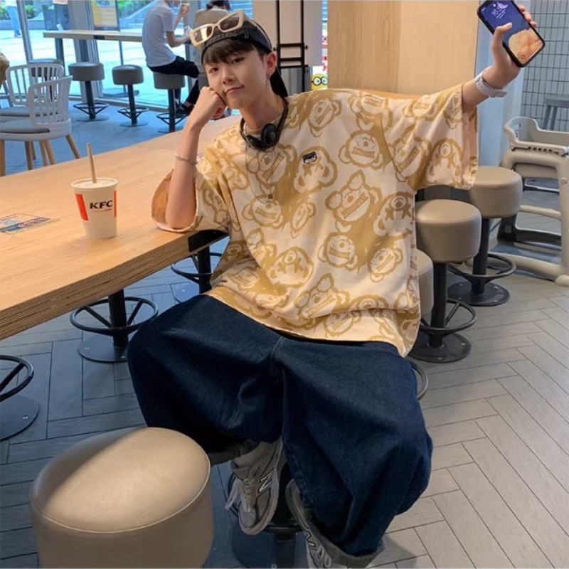 Áo Thun Tay Ngắn Cổ Tròn In Hình Gấu Thời Trang Mùa Hè Dành Cho Nam Size M-3XL