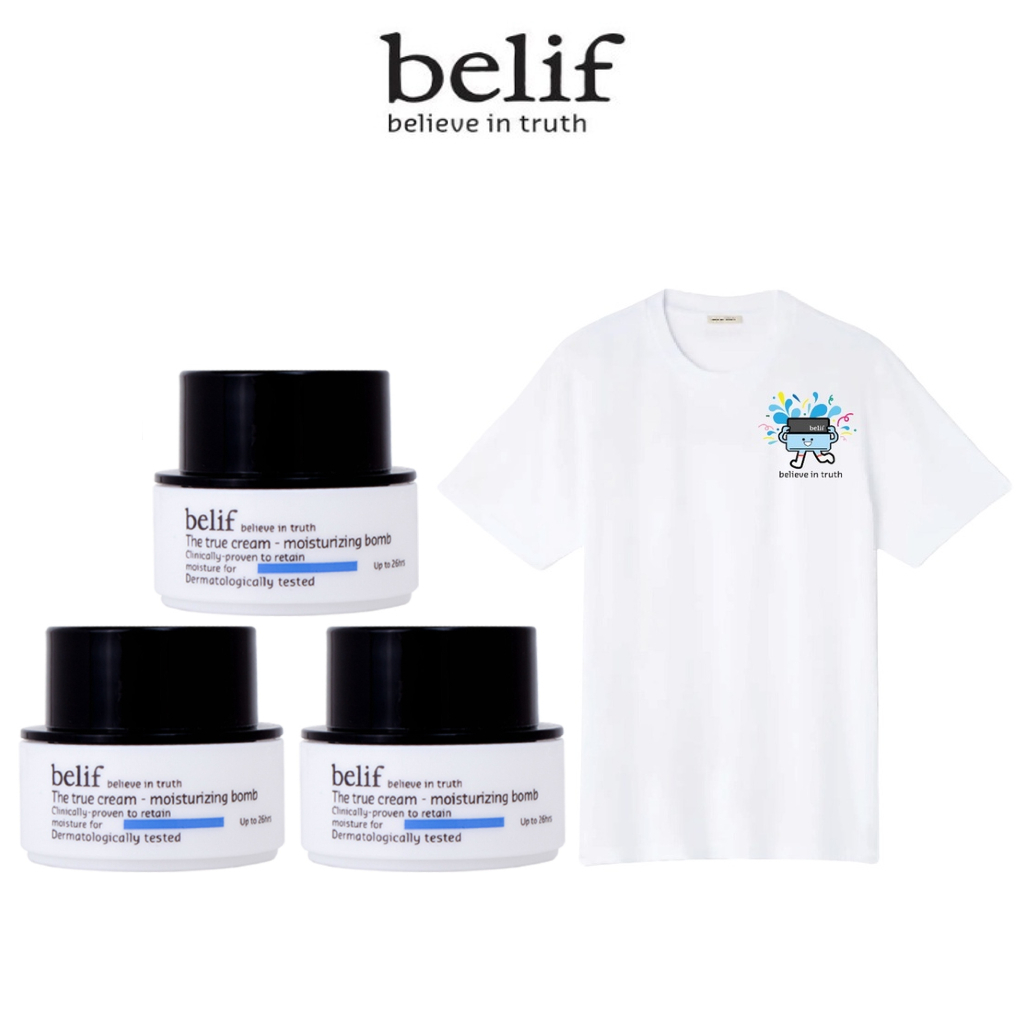 [HB Gift] Combo 3 Kem cấp ẩm dài lâu Belif The True Cream Moisturizing Bomb 10ml (x3) và áo thun belif