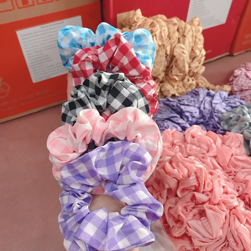Sỉ  10 cột scrunchies caro đẹp giá rẻ