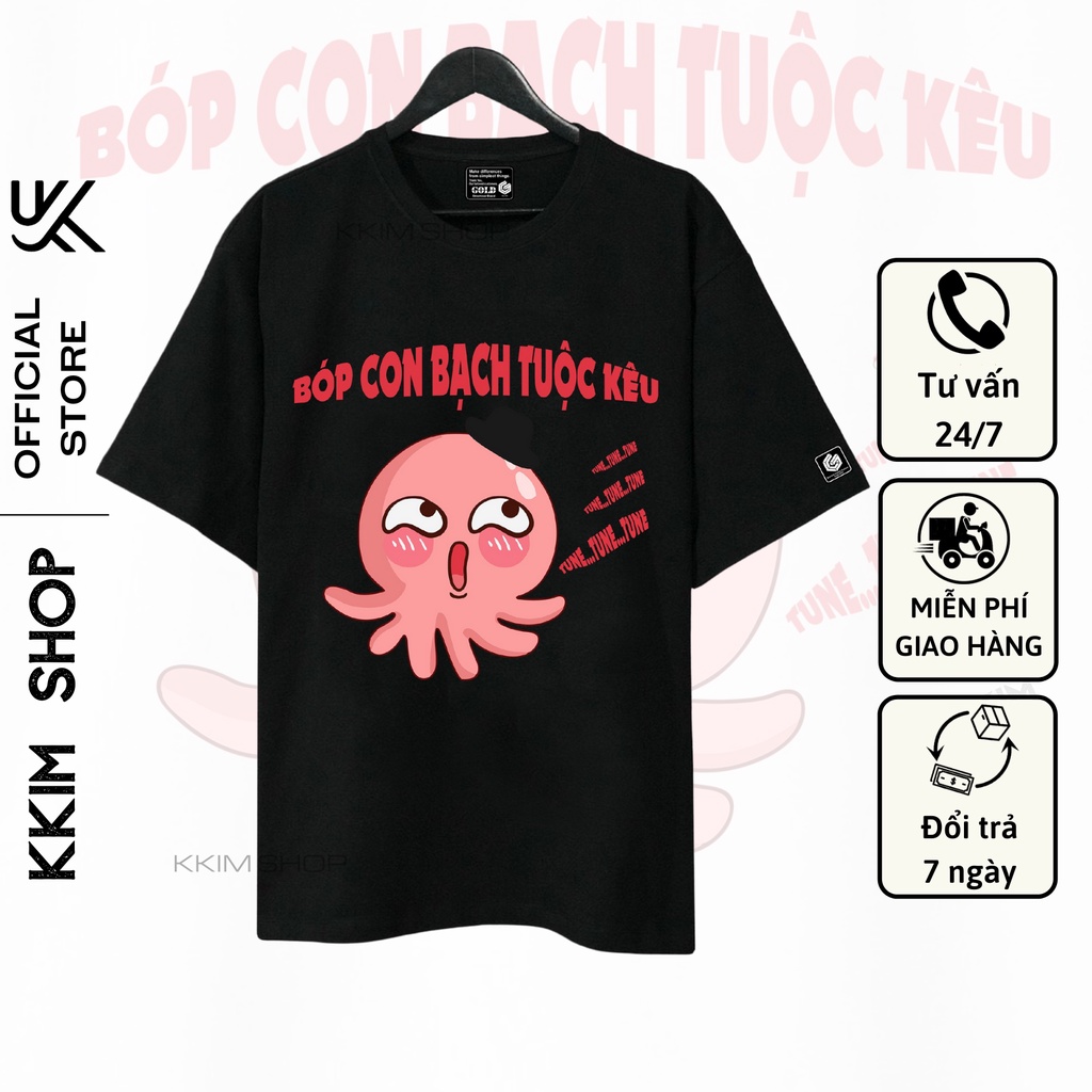 Áo Thun Tay Lỡ Bóp Con Bạch Tuộc Kêu, Form rộng oversize, áo phông unisex, chất liệu Cotton - KKIM Shop