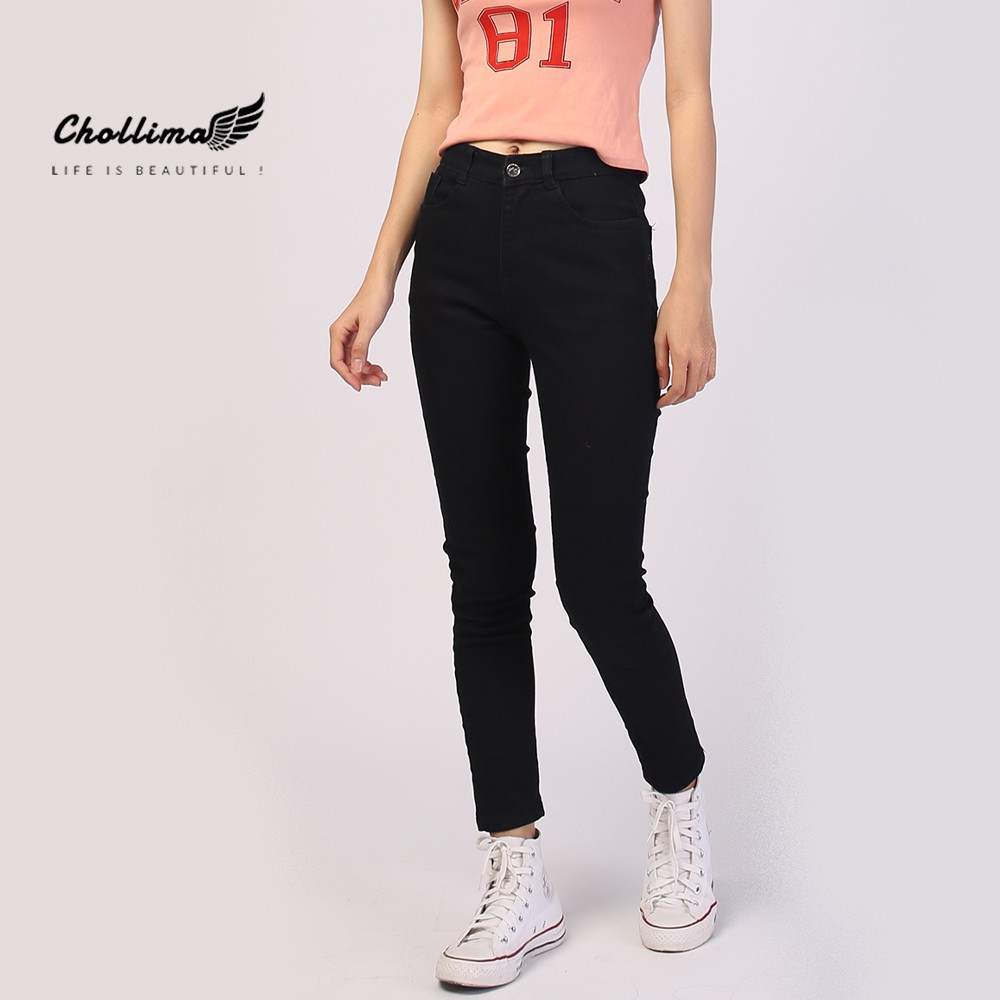 Quần jeans dài nữ co giãn Chollima trơn màu đen QD023 ulzzang phong cách hàn quốc