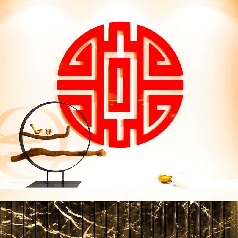 Tranh dán tường mica 3d decor khổ lớn bộ chữ chúc mừng năm mới màu đỏ Nhiều Size - EPeBen