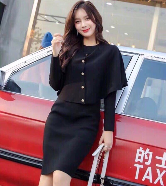 SET VÁY KÈM ÁO LEN CAPE HÀNG QUẢNG CHÂU CAO CẤP | BigBuy360 - bigbuy360.vn